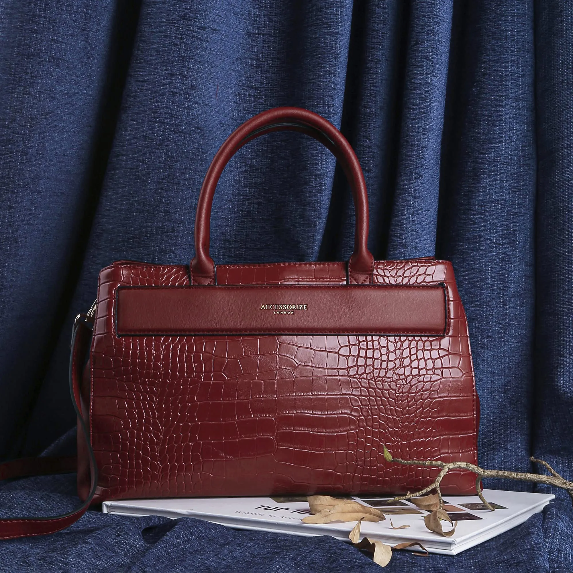 Accessorize London Women's Faux Leather Red Beetel Croc Handheld Bag I Ladies Purse Handbag