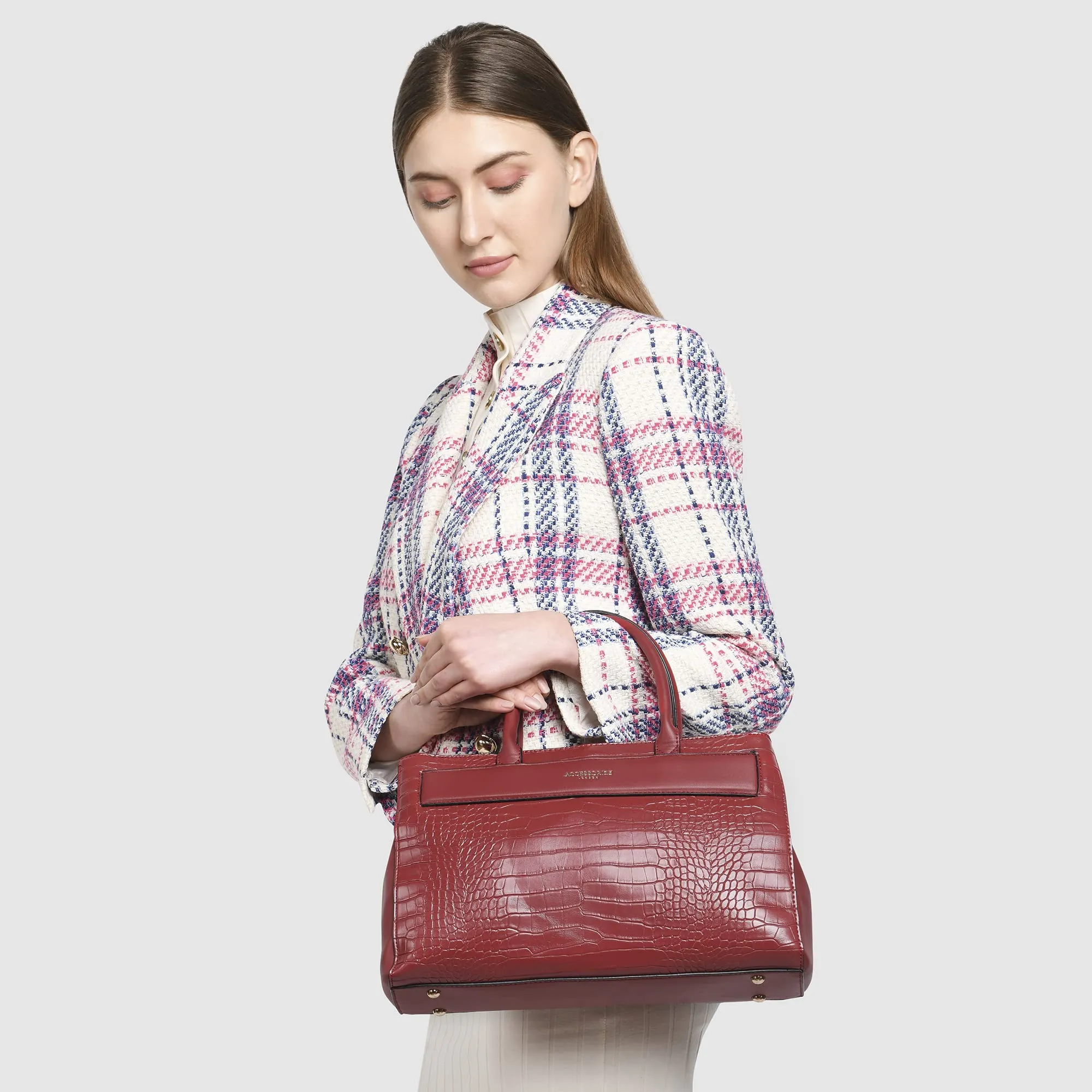 Accessorize London Women's Faux Leather Red Beetel Croc Handheld Bag I Ladies Purse Handbag