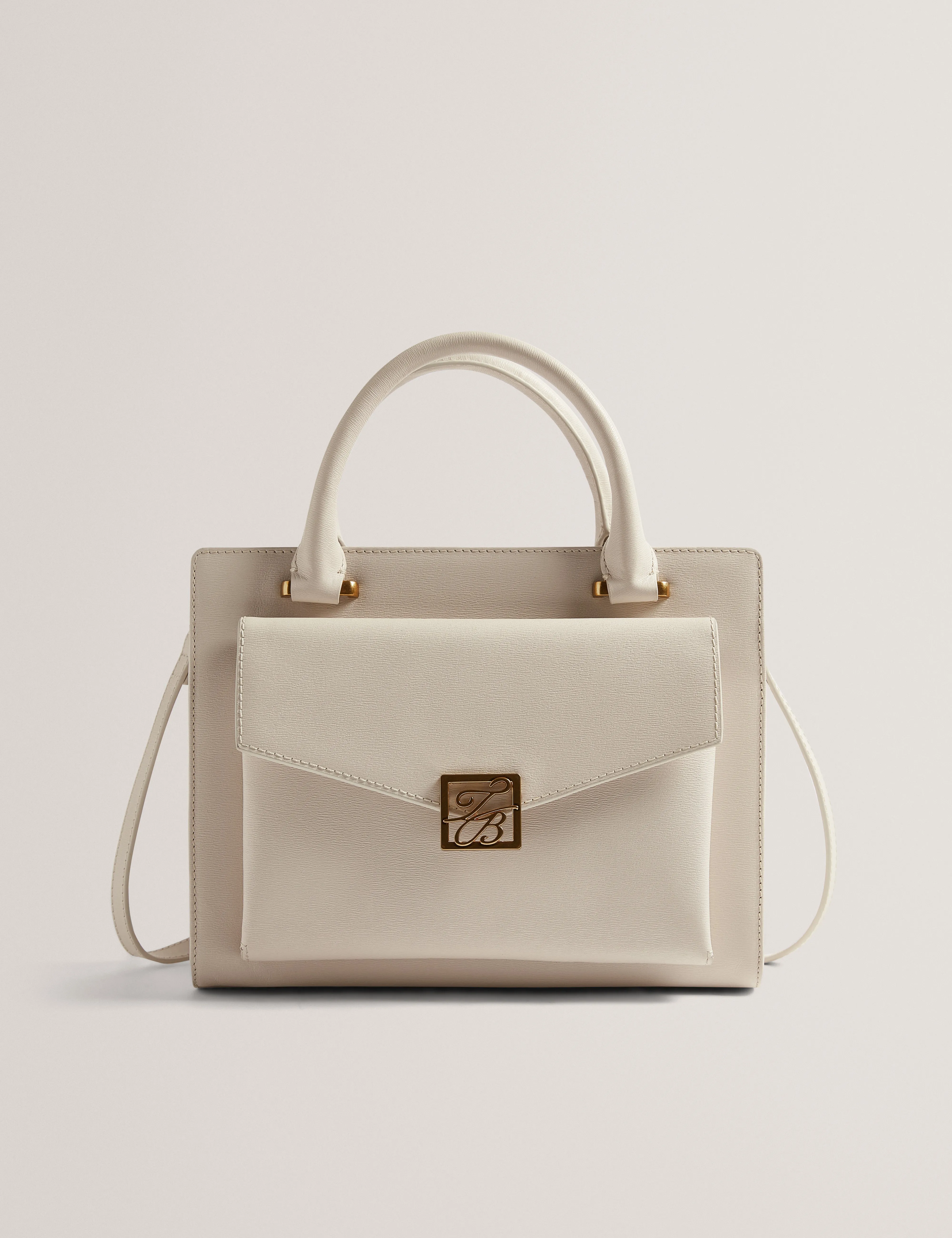 Aniilaa Tb Detail Medium Leather Tote Bag Ecru