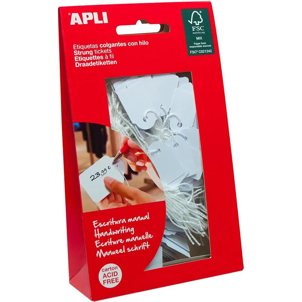 Apli Strung Tickets 36 X 53Mm White Bag 100