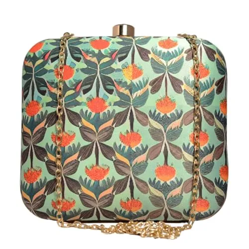 Artklim Blue And Orange Floral Printed Clutch