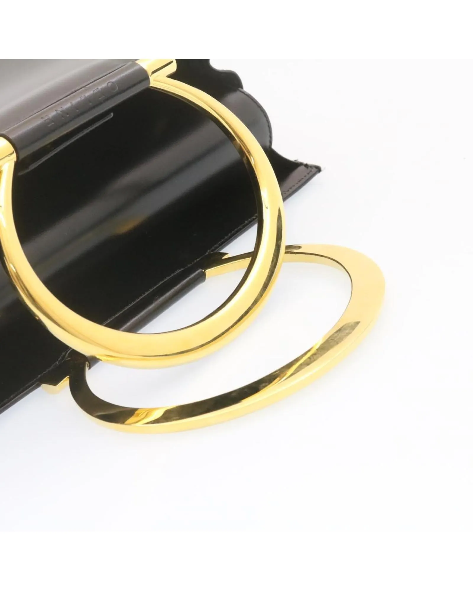 Black Gold Tone Leather 2way Hand Bag by CELINE