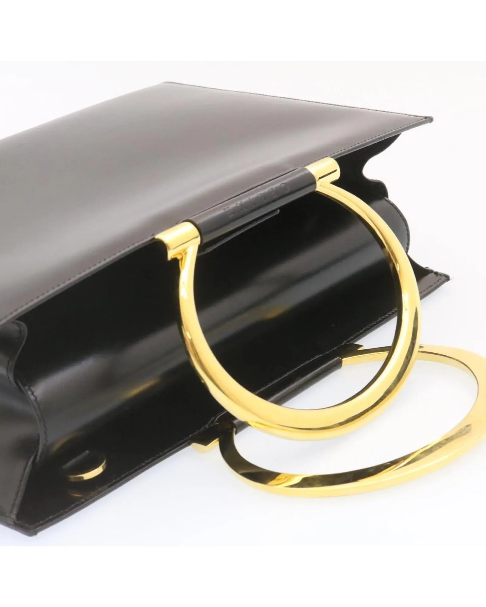 Black Gold Tone Leather 2way Hand Bag by CELINE
