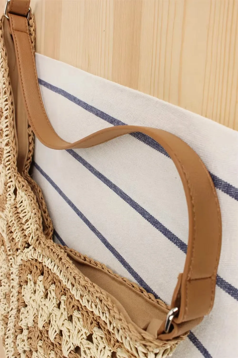 Boho Crochet Straw Tote Bag