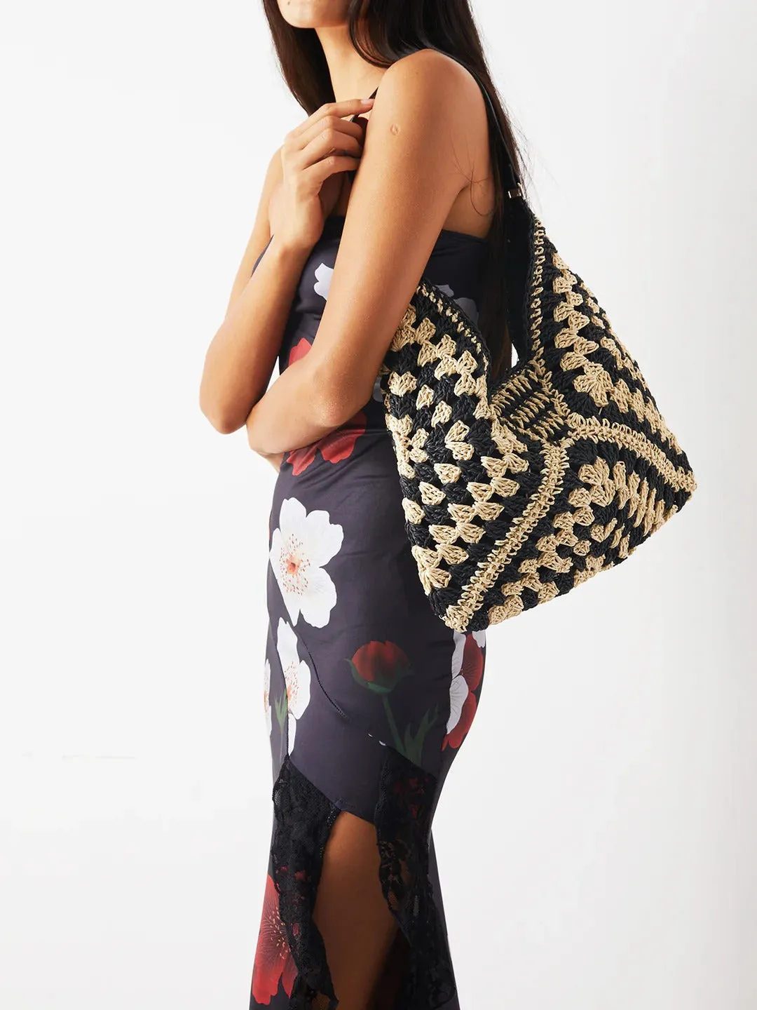 Boho Crochet Straw Tote Bag