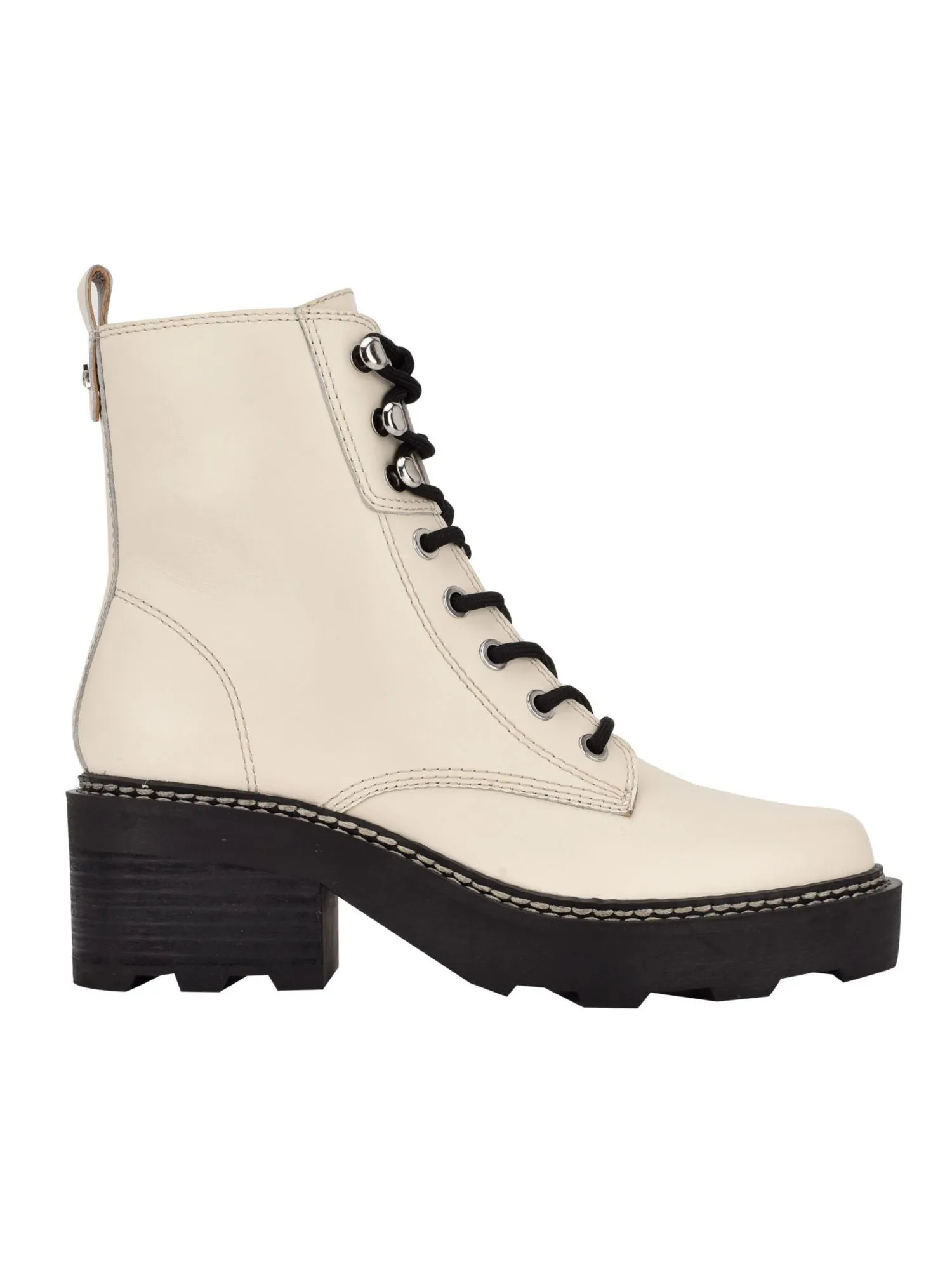 CALVIN KLEIN Womens Ivory 1" Platform Lug Sole Padded Abeni Almond Toe Block Heel Lace-Up Leather Combat Boots M