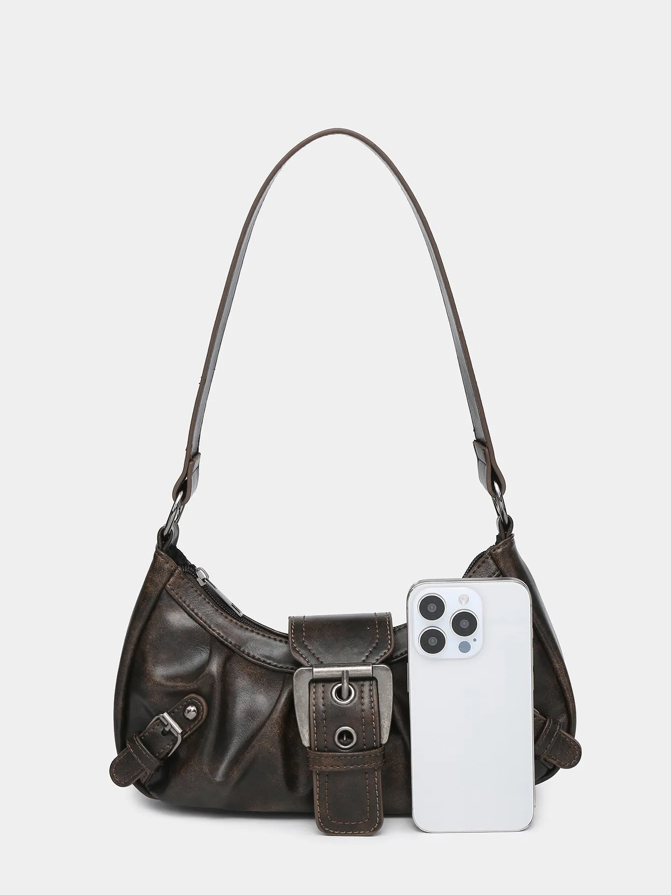 Cora Distressed Buckle Shoulder Bag