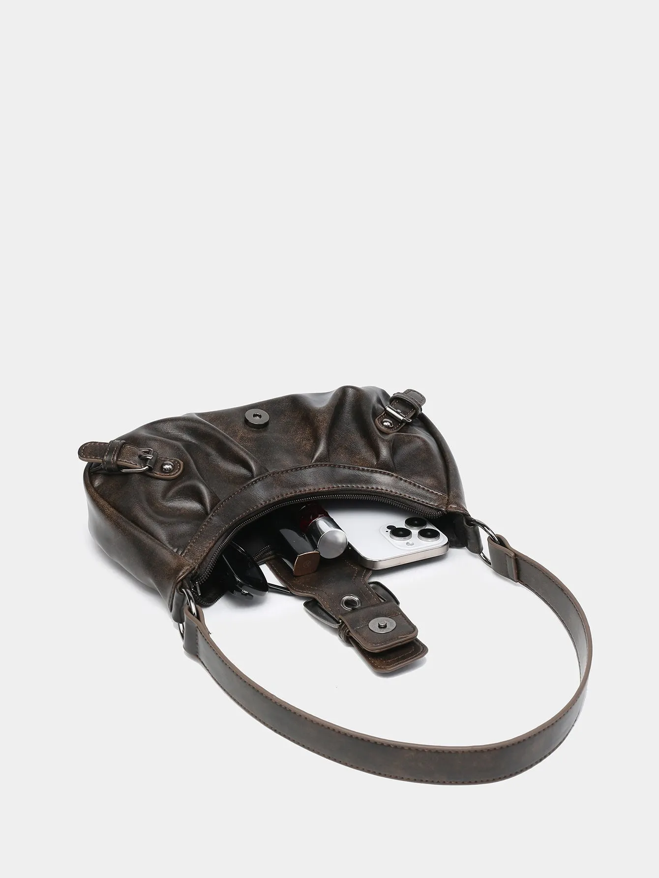 Cora Distressed Buckle Shoulder Bag
