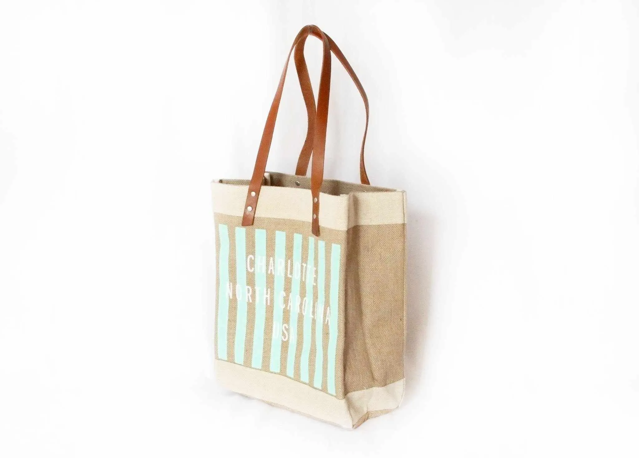 Customize Your Striped Long Handle Tote in Neon Mint