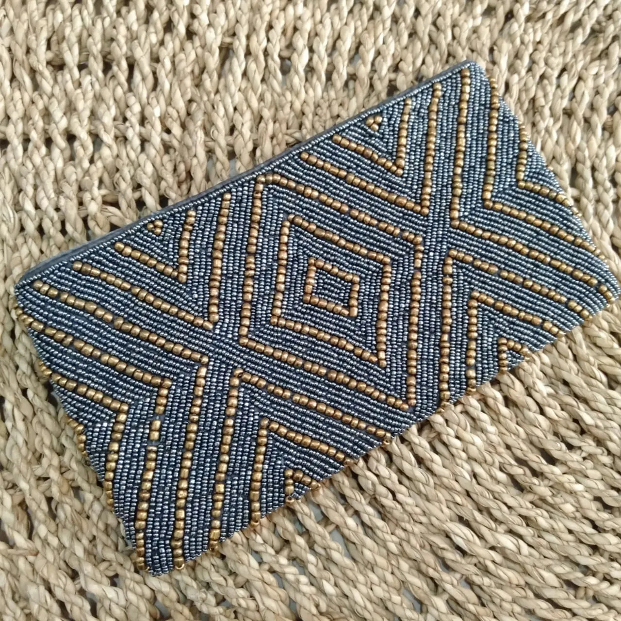Diamond Motif Woven Beaded Clutches With Strap