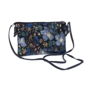 EMBOSSED FLORAL SHOULDER BAG - TEAL BLACK