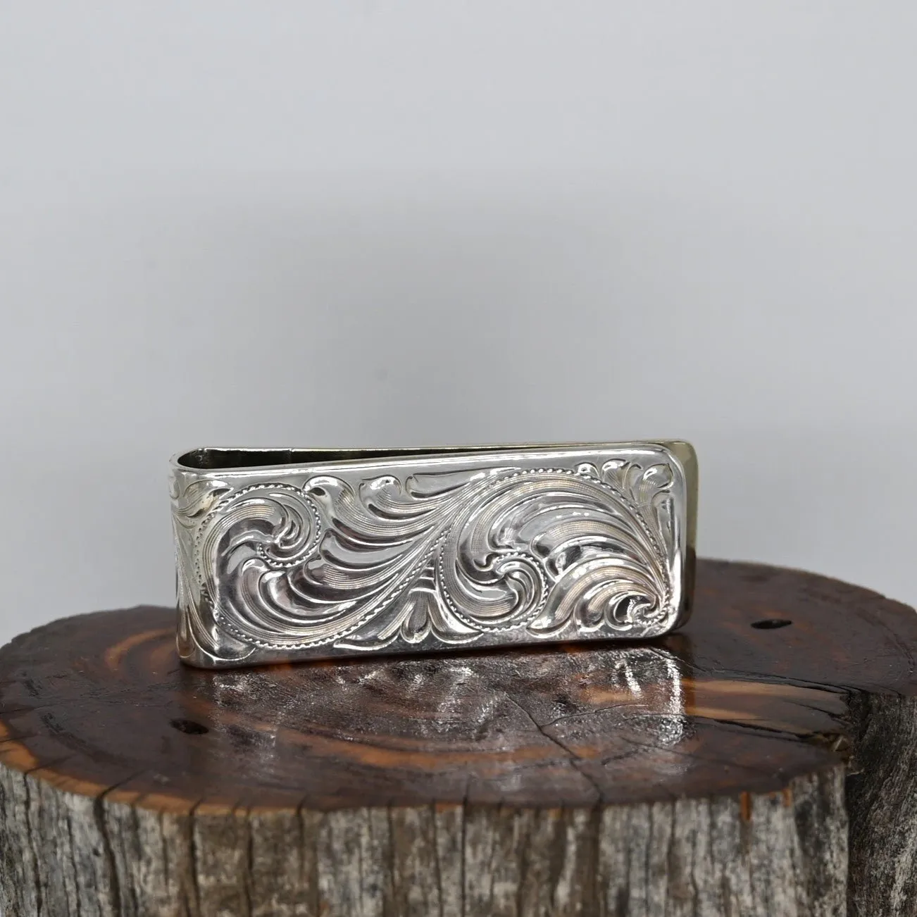 Fully Engraved Sterling Silver Money Clip