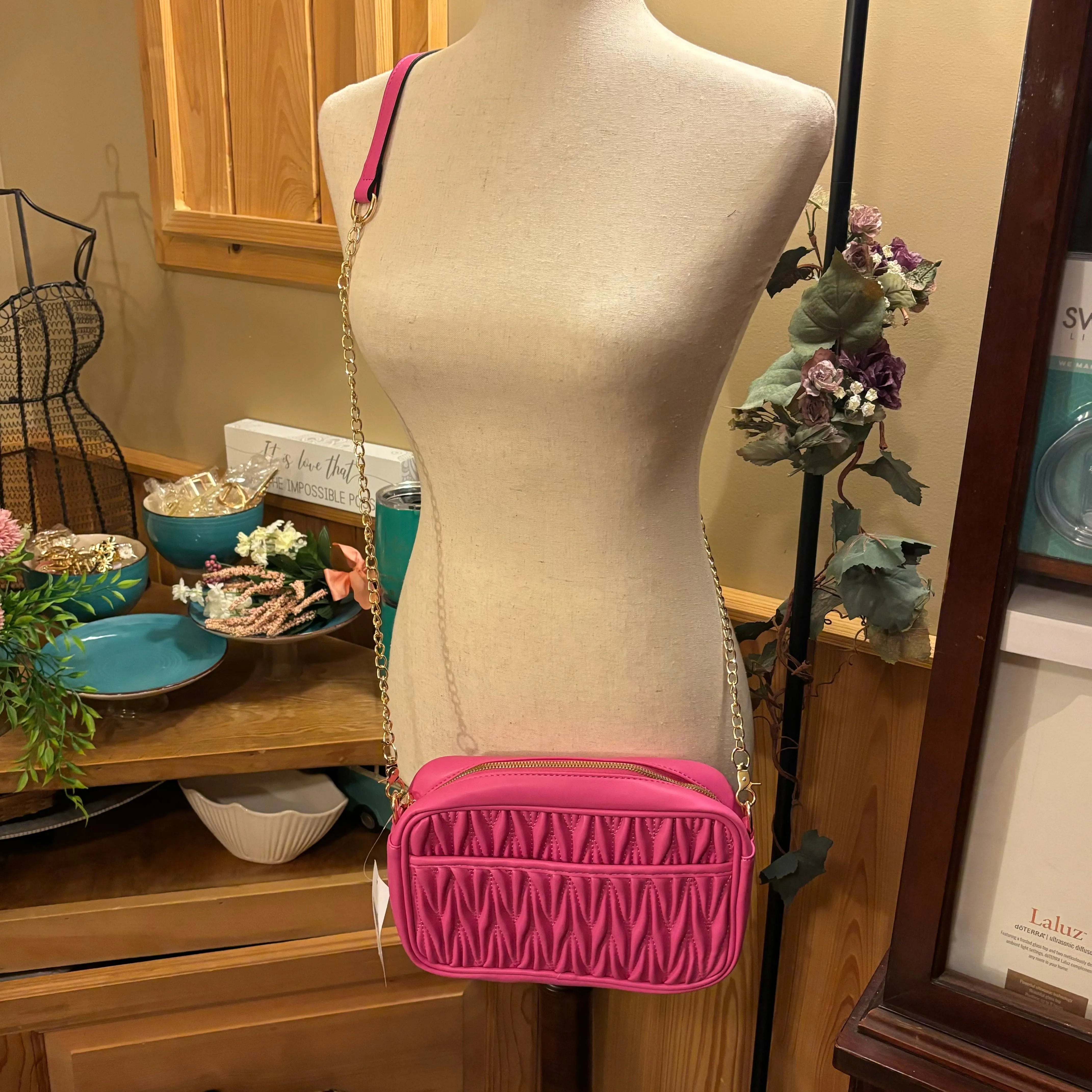 Hot Pink Crossbody Purse with Chain Strap