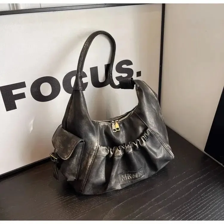 KIylethomasw Vintage Coffee Shoulder Bags Women Retro Sweet Cool Pu Leather Casual Handbag Ladies Fashion Pocket Chic Purse Hobos Bag
