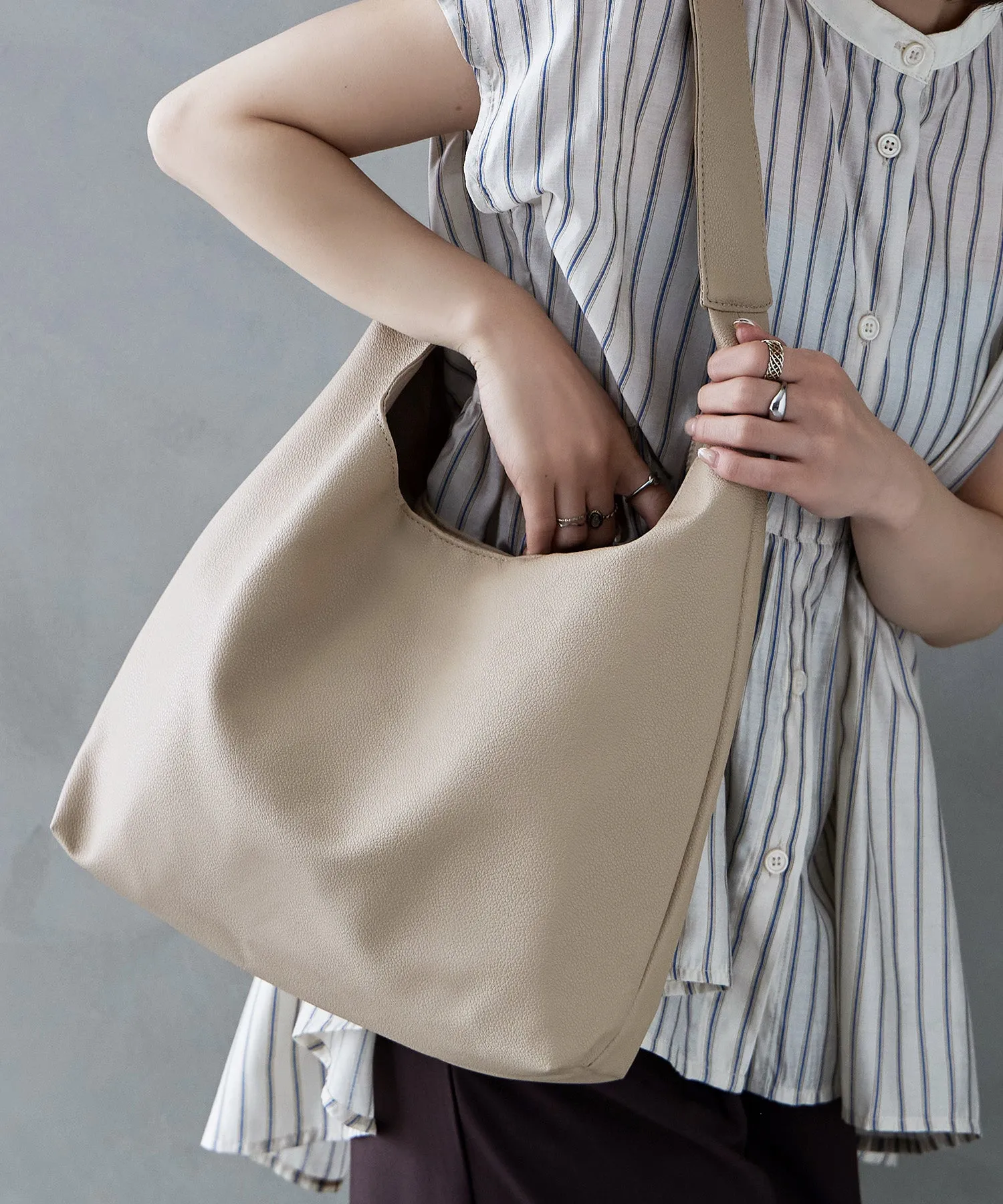 Soft faux leather one-handle tote bag