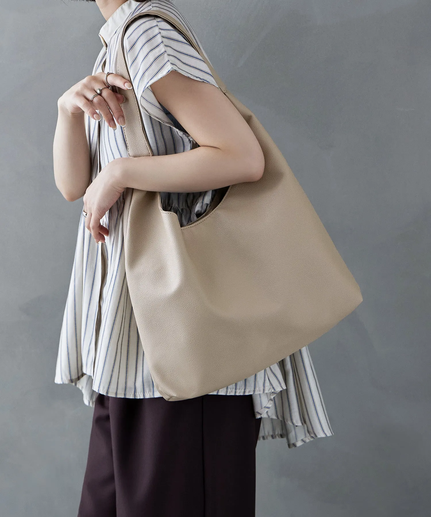Soft faux leather one-handle tote bag