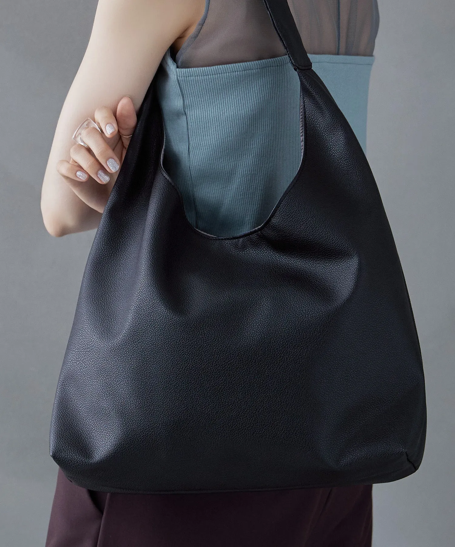 Soft faux leather one-handle tote bag