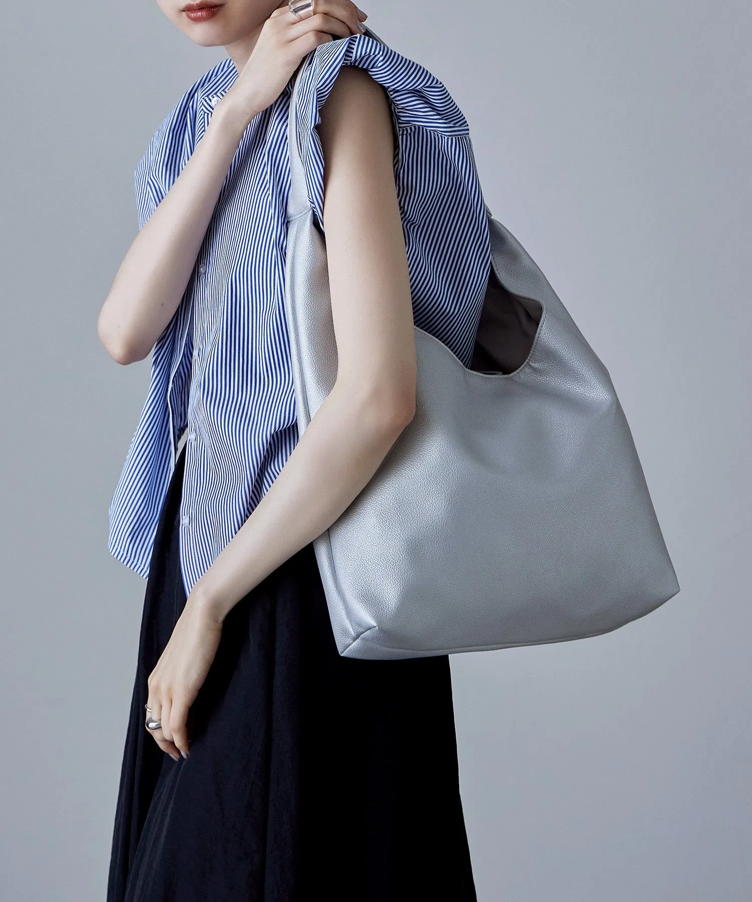 Soft faux leather one-handle tote bag