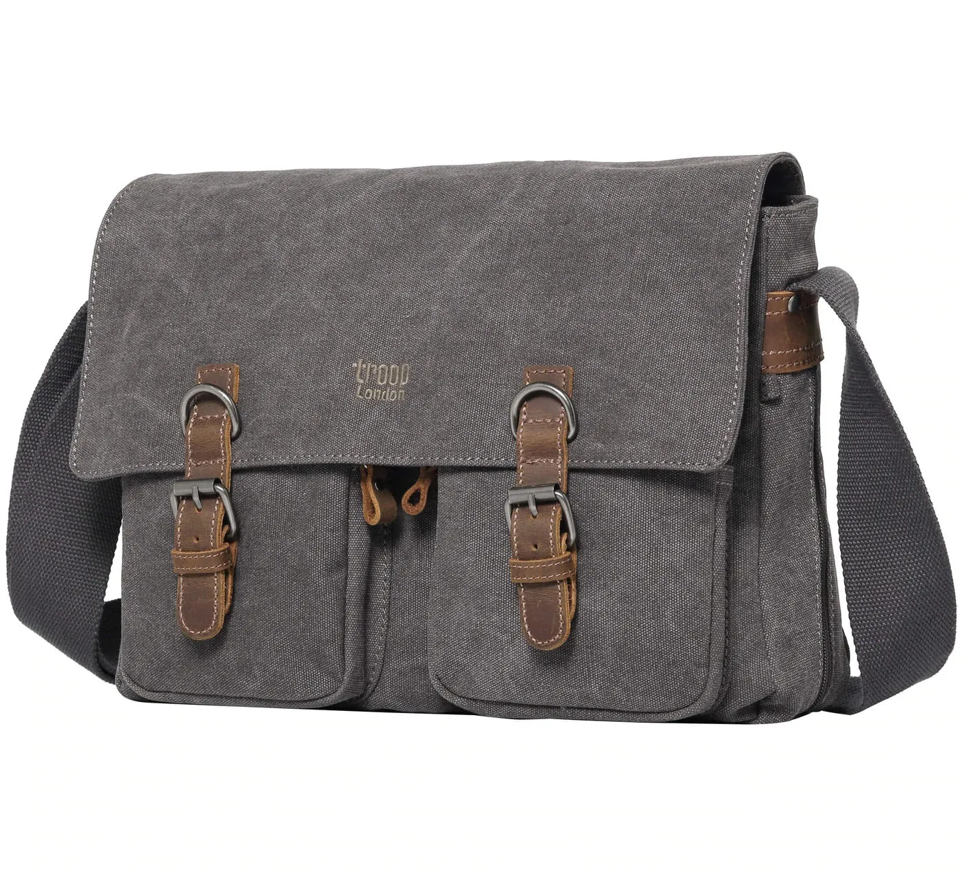 Troop London Large Canvas Charcoal Messenger Bag