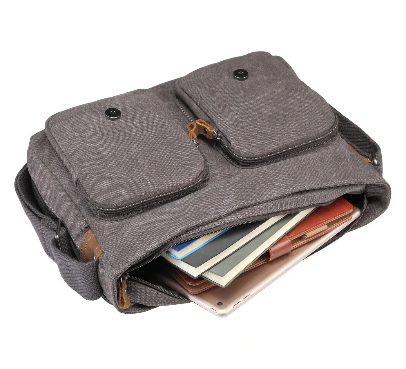 Troop London Large Canvas Charcoal Messenger Bag