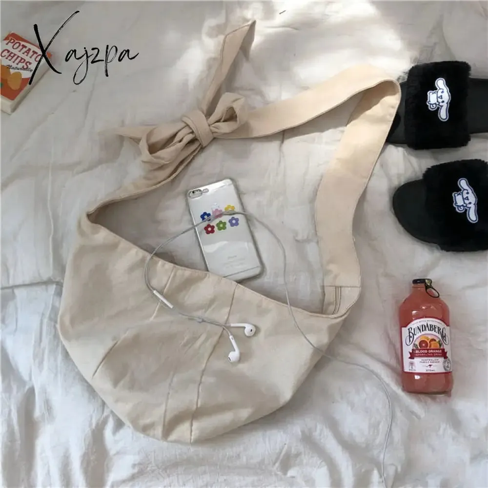 Xajzpa - Shoulder Bags Women Canvas Hobos Tie Designer Cross-body Shopping Handbag Female Solid Large Capacity Underarm Bag Elegant Daily
