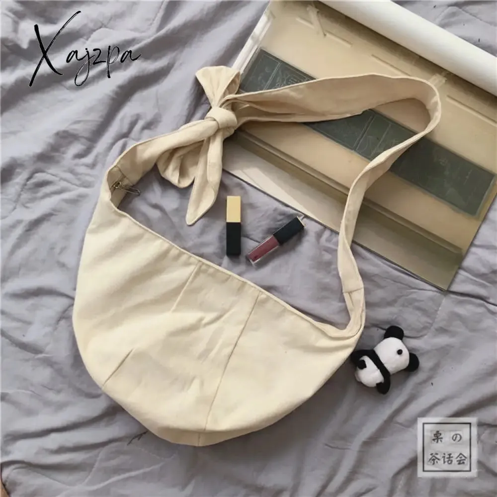 Xajzpa - Shoulder Bags Women Canvas Hobos Tie Designer Cross-body Shopping Handbag Female Solid Large Capacity Underarm Bag Elegant Daily